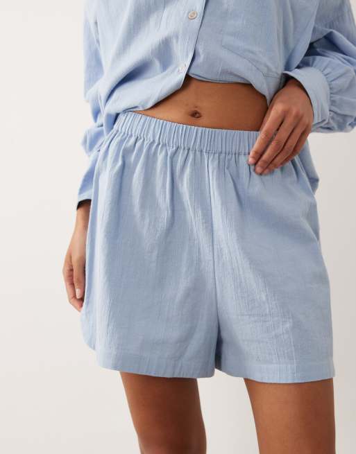 ASOS DESIGN - pantalón corto de conjunto de algodón y lino Biarritz en azul, 3 de 5