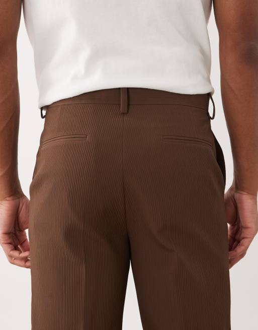 ASOS DESIGN - Pantalon côtelé ajusté coupe fuselée à revers en tissu confortable - Marron, 4 de 5