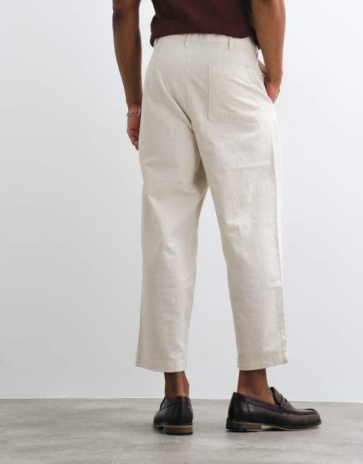 ASOS DESIGN pantalon cropped fuselé relaxed en mélange de lin écru, 5 de 5