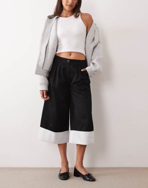 ASOS DESIGN pantalón culotte de sastre con vuelta en negro - view 1