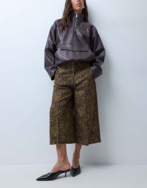 ASOS DESIGN pantalon-culotte en jacquard fleuri vert tapisserie, 2 de 5
