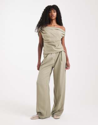 ASOS DESIGN - Pantalon dad large d'ensemble en lyocell - Kaki-Vert