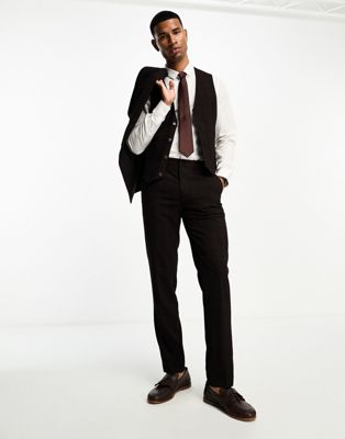 ASOS DESIGN slim suit trousers in burgundy check  - ASOS Price Checker