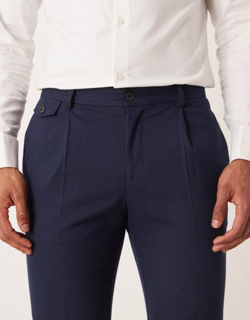 ASOS DESIGN - Pantalon de costume ajusté en flanelle à chevrons - Bleu marine, 5 de 5