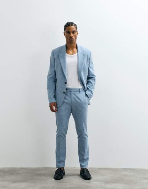 ASOS DESIGN - Pantalon de costume ajusté en lin mélangé à carreaux - Bleu - view 1