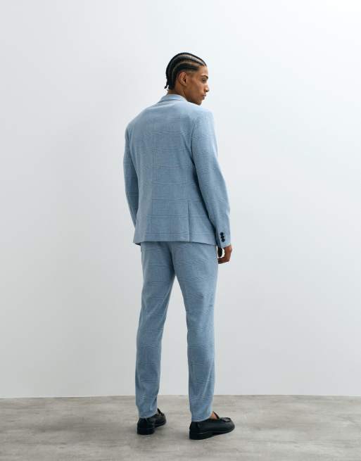 ASOS DESIGN - Pantalon de costume ajusté en lin mélangé à carreaux - Bleu, 3 de 5