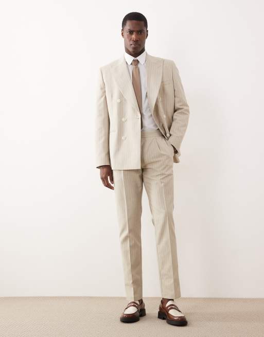 ASOS DESIGN - Costume ajusté en lin mélangé à fines rayures - Taupe, 3 de 3