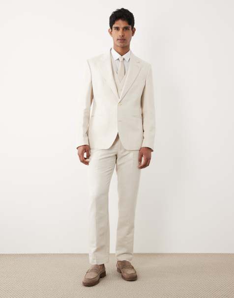 ASOS DESIGN - Pantalon de costume ajusté en sergé de lin mélangé - Écru - view 1