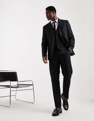 ASOS DESIGN - Pantalon de costume ajusté en sergé de lin mélangé - Noir