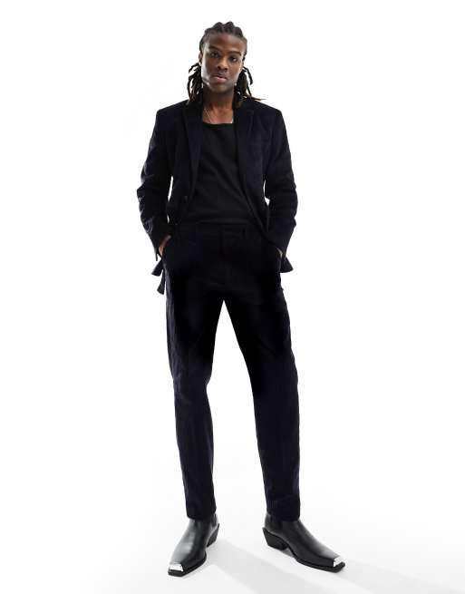 ASOS DESIGN - Pantalon de costume ajusté en velours côtelé - Noir