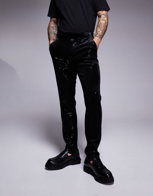 ASOS DESIGN - Pantalon de costume ajusté en velours orné de sequins - Noir, 2 de 5