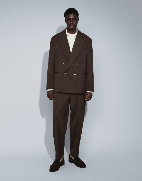 ASOS DESIGN - Pantalon de costume ajusté oversize à rayures - Marron - view 1