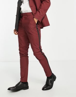 ASOS DESIGN Pantalon de costume ajusté style smoking Bordeaux