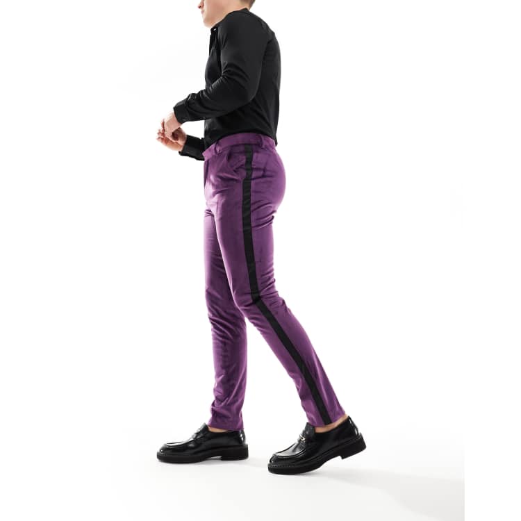 ASOS DESIGN Pantalon de costume ajuste style smoking en velours Violet ASOS