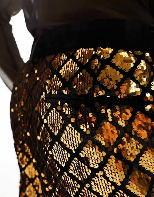 ASOS DESIGN - Pantalon de costume ample à sequins et à strass - Noir et doré, 5 de 5