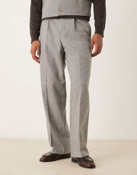 ASOS DESIGN - Pantalon de costume ample à taille haute en feutre - Gris clair - view 1
