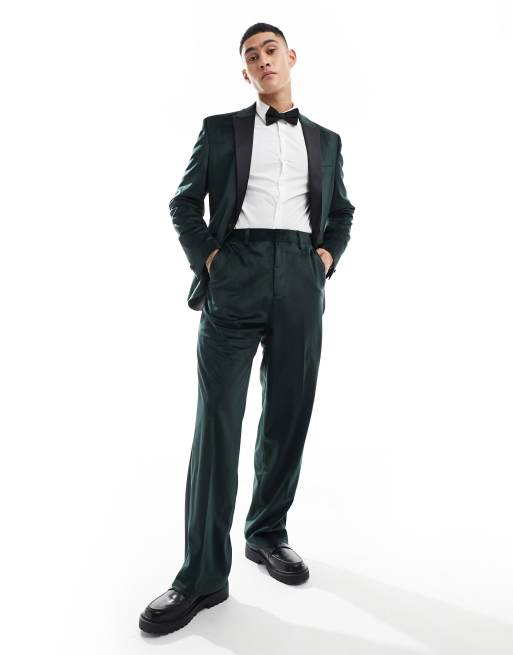 ASOS DESIGN - Pantalon de costume ample style smoking en velours - Vert