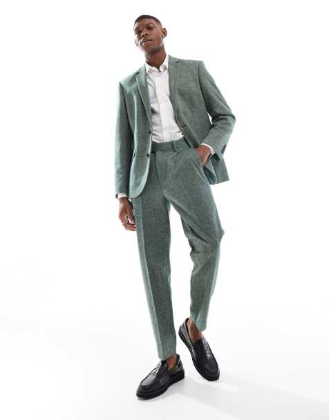 ASOS DESIGN - Pantalon de costume coupe ajustée en tweed de laine mélangé - Vert bouteille - view 1
