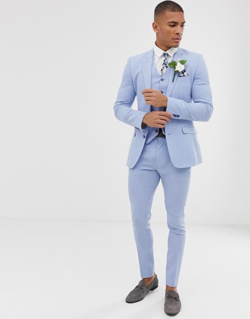 ASOS DESIGN Pantalon de costume de mariage super skinny effet hachur Bleu clair