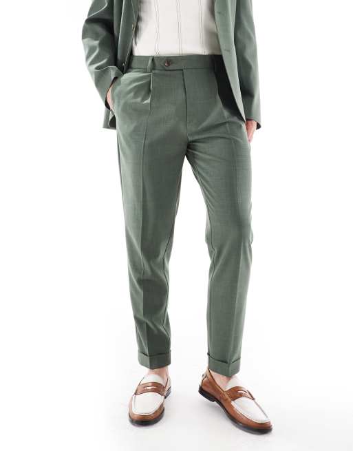 ASOS DESIGN - Pantalon de costume d'été fuselé à motif hachuré et revers - Vert, 2 de 5