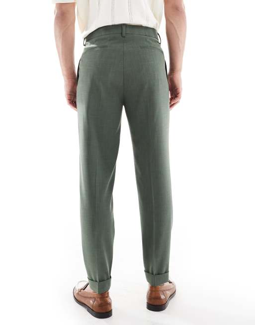 ASOS DESIGN - Pantalon de costume d'été fuselé à motif hachuré et revers - Vert, 3 de 5