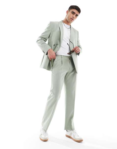 ASOS DESIGN - Pantalon de costume droit en tissu texturé - Vert sauge - view 1