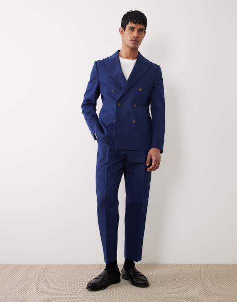 ASOS DESIGN - Pantalon de costume fuselé décontracté en lin majoritaire - Bleu marine - view 1