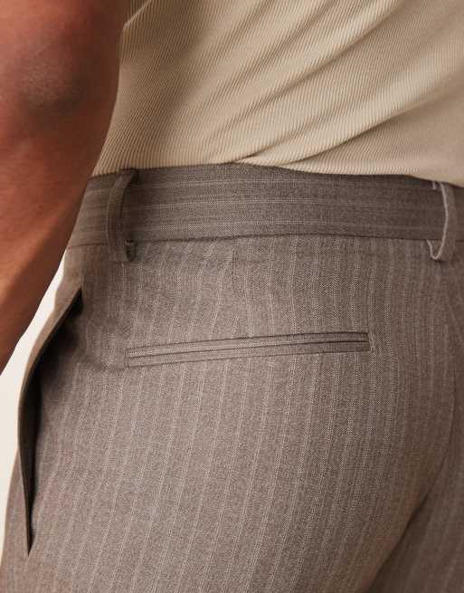 ASOS DESIGN - Pantalon de costume fuselé en sergé à fines rayures - Marron, 3 de 5