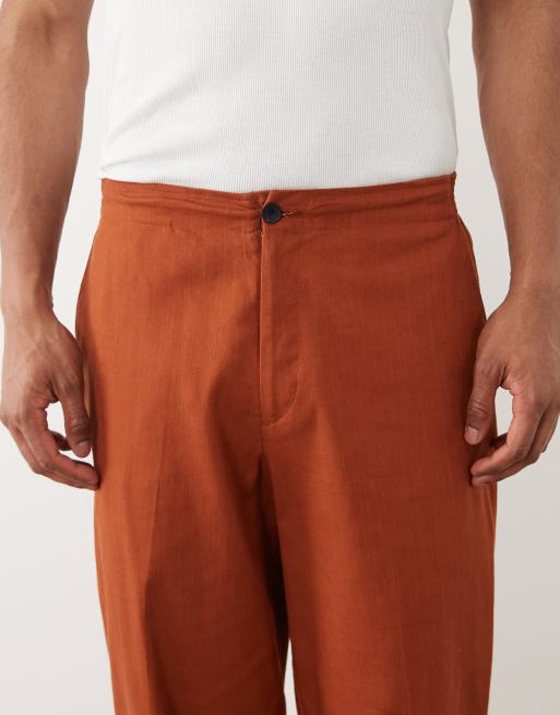 ASOS DESIGN - Pantalon de costume fuselé oversize à taille élastique en coton aspect lin - Orange brûlé, 5 de 5