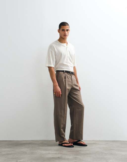 ASOS DESIGN - Pantalon de costume fuselé oversize en lin mélangé - Marron foncé, 5 de 9