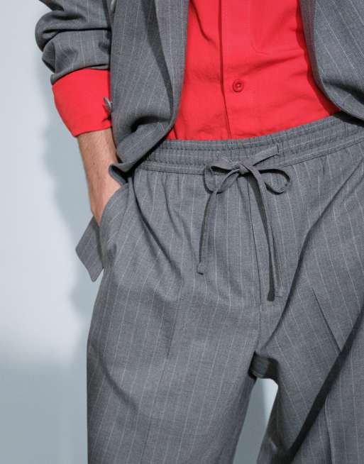 ASOS DESIGN - Pantalon de costume large avec taille élastique et rayures chevrons - Anthracite, 2 de 10