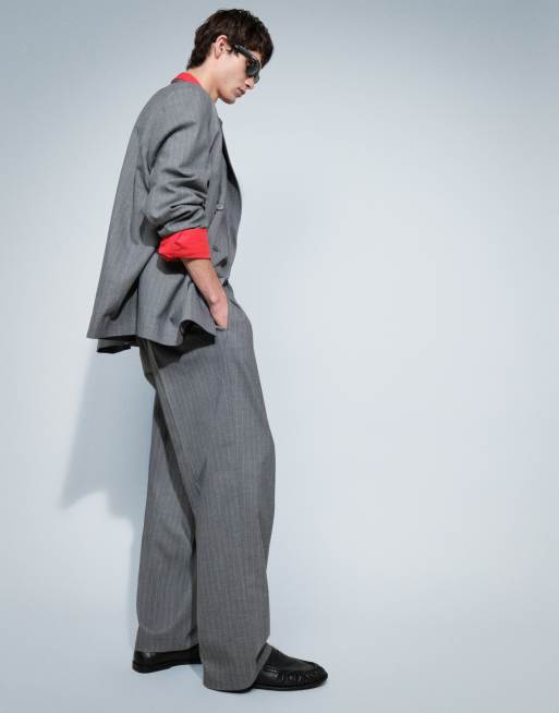 ASOS DESIGN - Pantalon de costume large avec taille élastique et rayures chevrons - Anthracite, 4 de 10