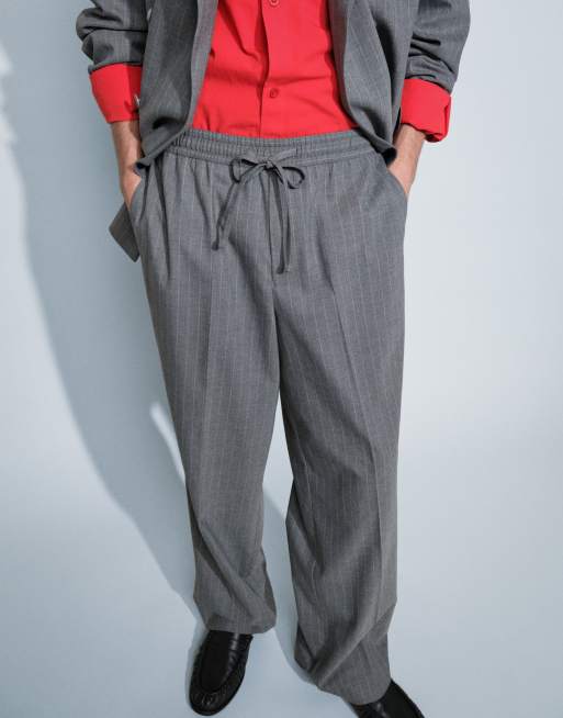 ASOS DESIGN - Pantalon de costume large avec taille élastique et rayures chevrons - Anthracite, 6 de 10
