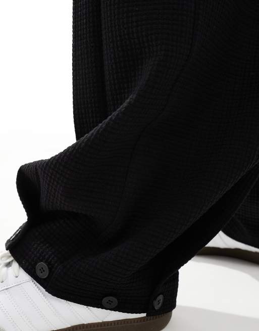 ASOS DESIGN soft tailored wide suit pants in black seersucker