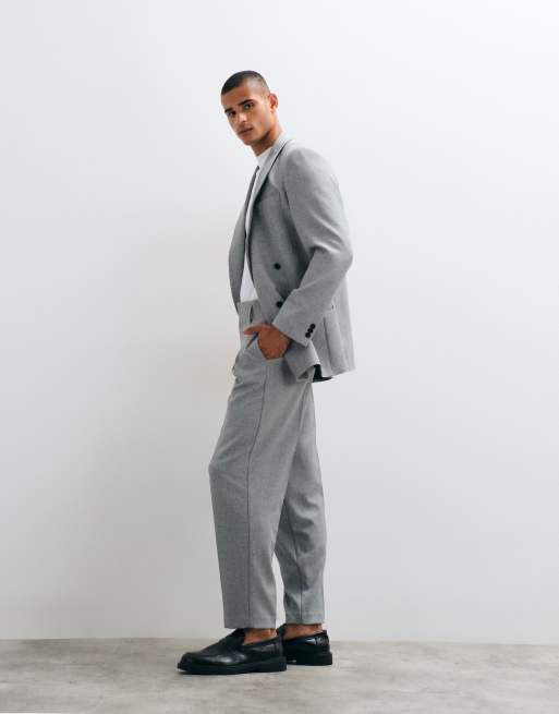 ASOS DESIGN pantalon de costume oversize fuselé avec plis, gris chiné, 4 de 5