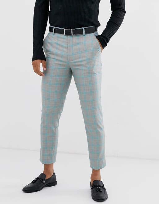 Asos Design Pantalon De Costume Skinny Court à Carreaux Gris Et