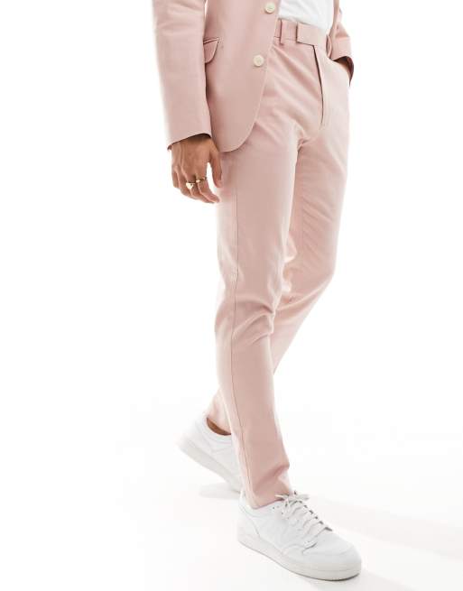 ASOS DESIGN - Pantalon de costume skinny en lin mélangé - Rose, 3 de 5