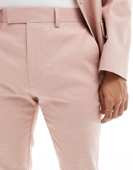 ASOS DESIGN - Pantalon de costume skinny en lin mélangé - Rose, 4 de 5
