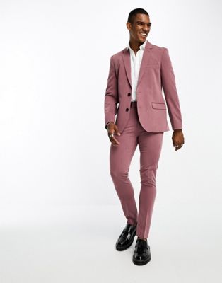 ASOS DESIGN skinny suit trousers in peached twill in burgundy - ASOS Price Checker