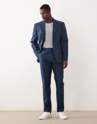 ASOS DESIGN - Pantalon de costume slim 100 % coton aspect lin - Bleu marine