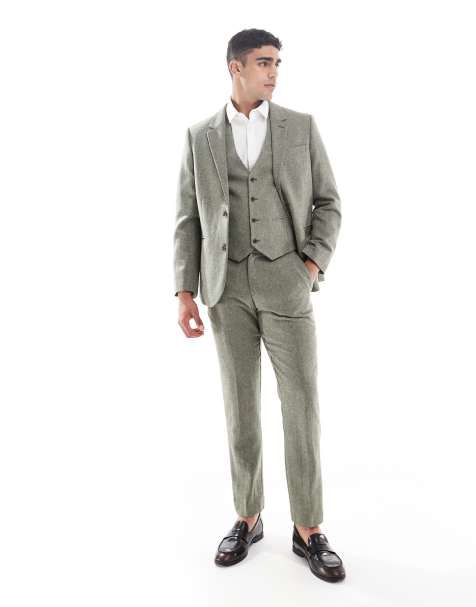 ASOS DESIGN - Pantalon de costume slim à chevrons en laine - Vert - view 1