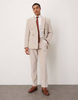 ASOS DESIGN - Pantalon de costume slim à pinces en velours de coton léger - Taupe-Neutre