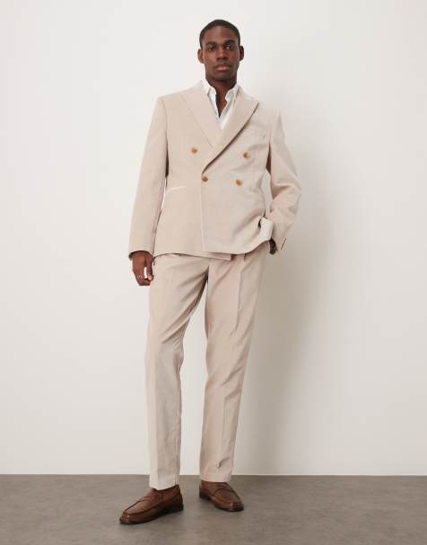 ASOS DESIGN - Pantalon de costume slim à pinces en velours de coton léger - Taupe - view 1