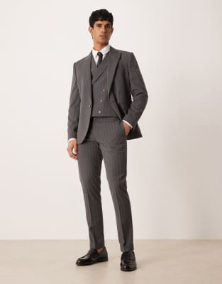 ASOS DESIGN - Pantalon de costume slim à rayures fines - Gris
