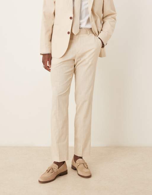ASOS DESIGN - Pantalon de costume slim aspect lin avec pinces devant - Taupe, 4 de 5