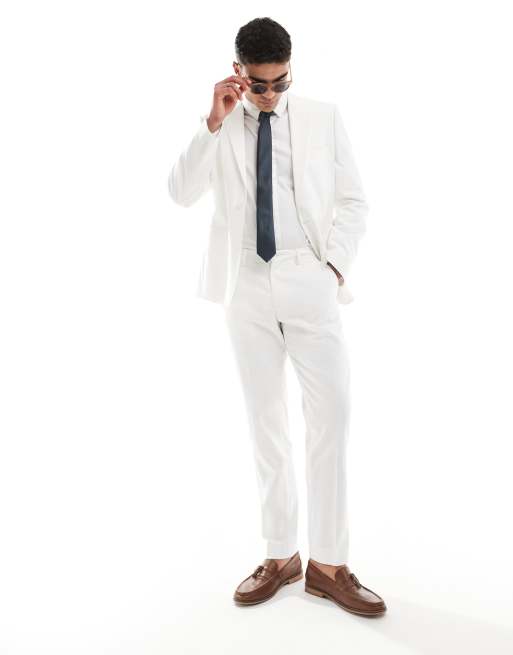 ASOS DESIGN - Pantalon de costume slim aspect lin - Blanc cassé