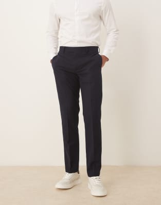 ASOS DESIGN - Pantalon de costume slim en flanelle - Bleu marine