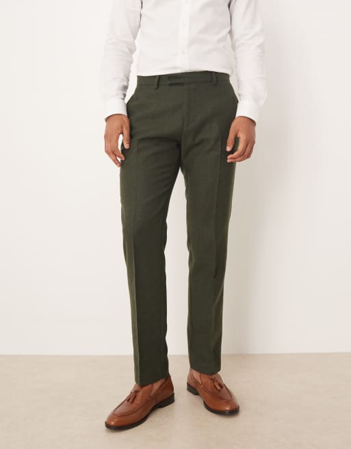 ASOS DESIGN - Pantalon de costume slim en laine à chevrons - Vert foncé, 2 de 5
