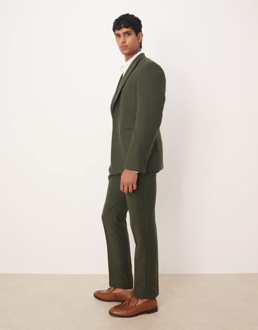 ASOS DESIGN - Pantalon de costume slim en laine à chevrons - Vert foncé, 3 de 5