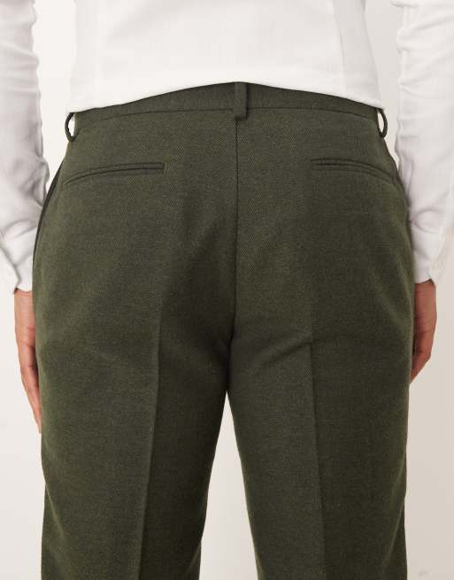 ASOS DESIGN - Pantalon de costume slim en laine à chevrons - Vert foncé, 4 de 5